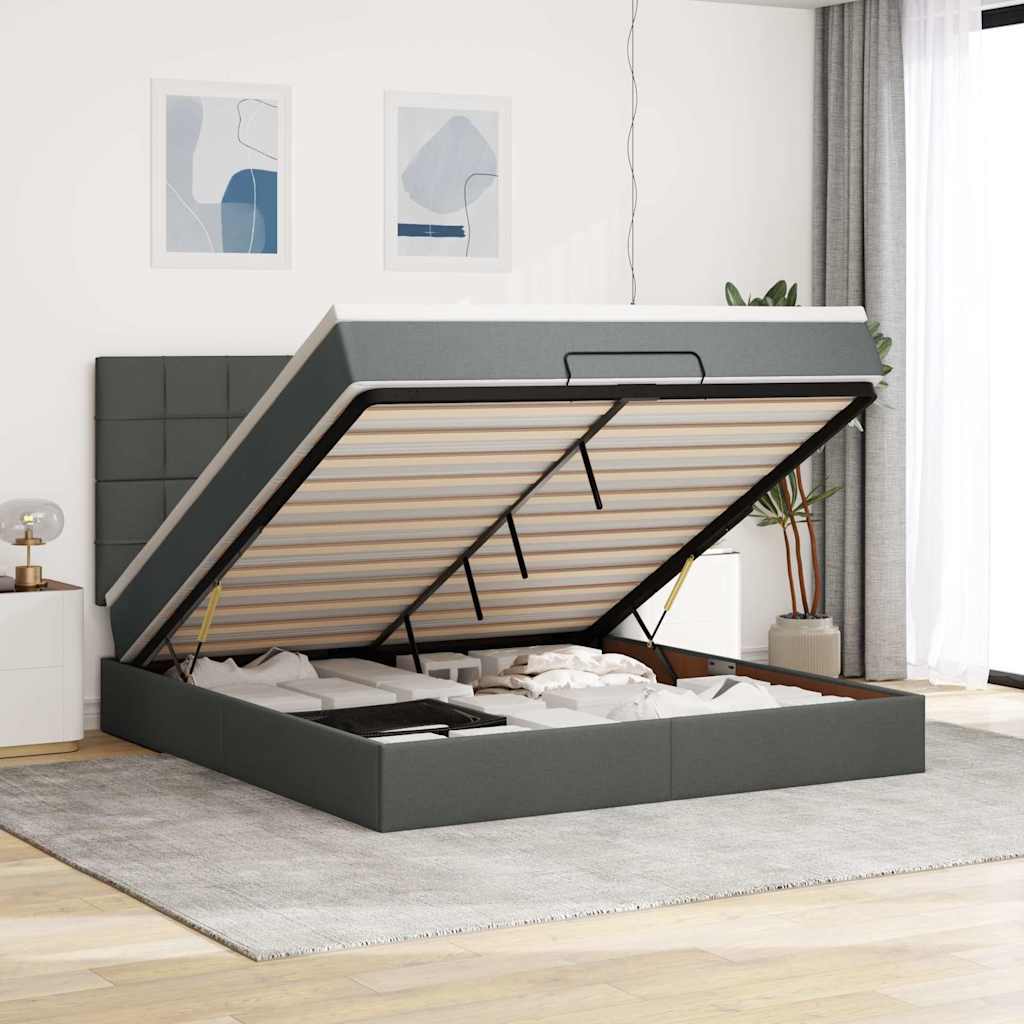 Ottoman bed met matras en LED's 180x200cm stof donkergrijs is nu te koop bij PeponiXL, paradijselijk wonen!
