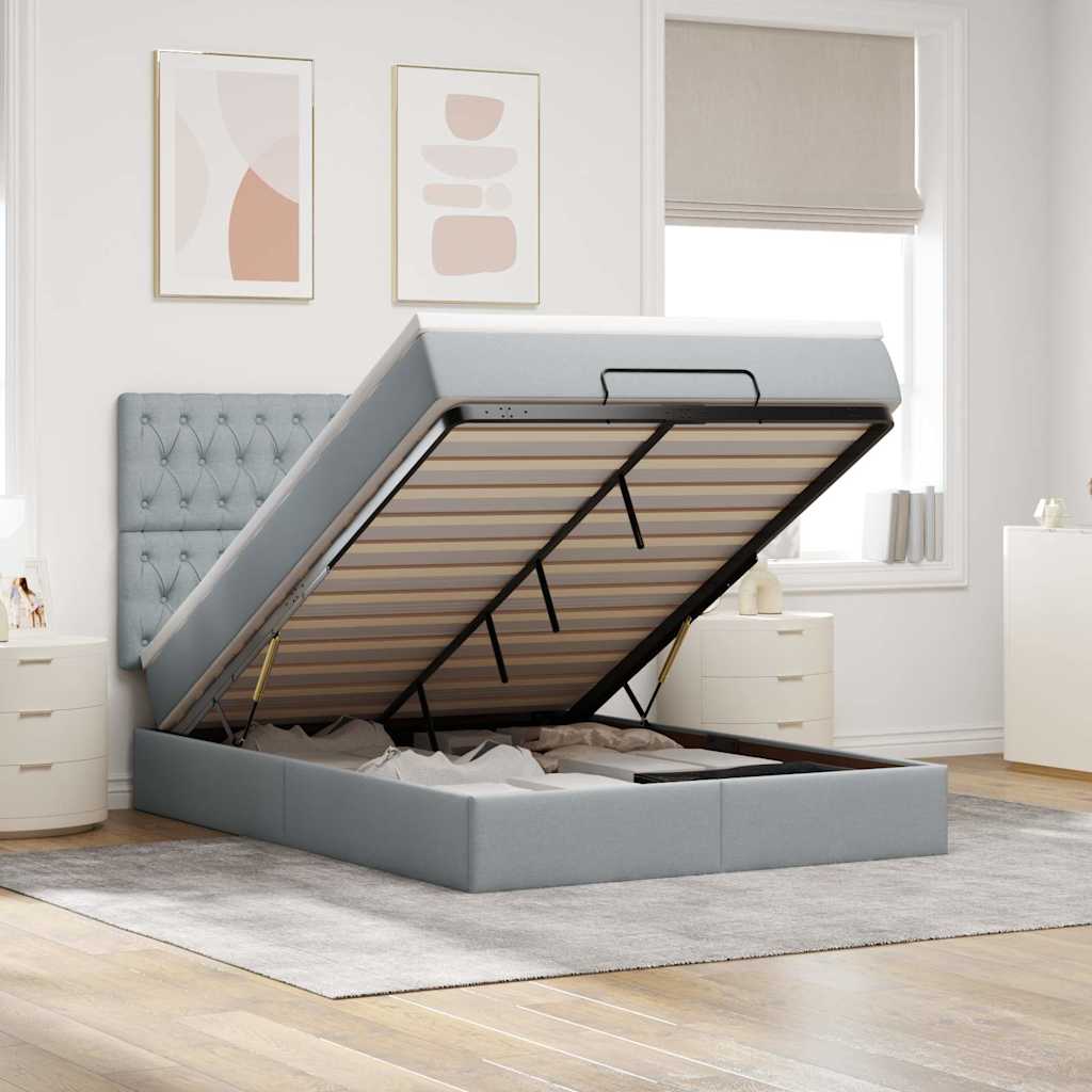 Ottoman bed met matras en LED's 140x200cm stof lichtgrijs is nu te koop bij PeponiXL, paradijselijk wonen!