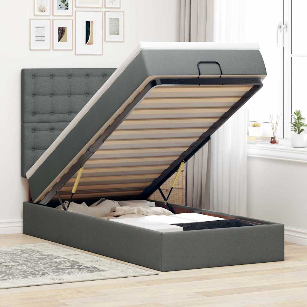 Bed poef met matras en LED's stof 80x200 cm donkergrijs is nu te koop bij PeponiXL, paradijselijk wonen!
