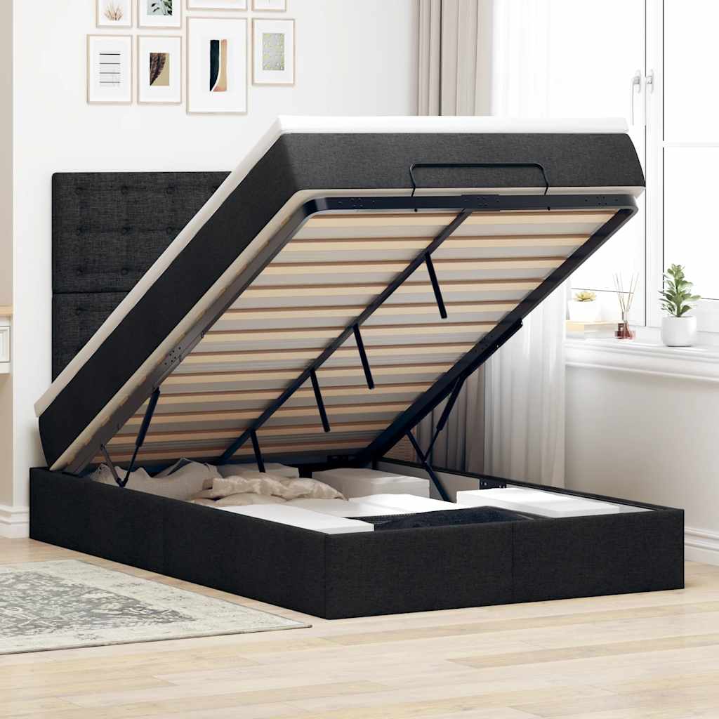 Ottoman bed met matras en LED's 120x190 cm stof zwart is nu te koop bij PeponiXL, paradijselijk wonen!