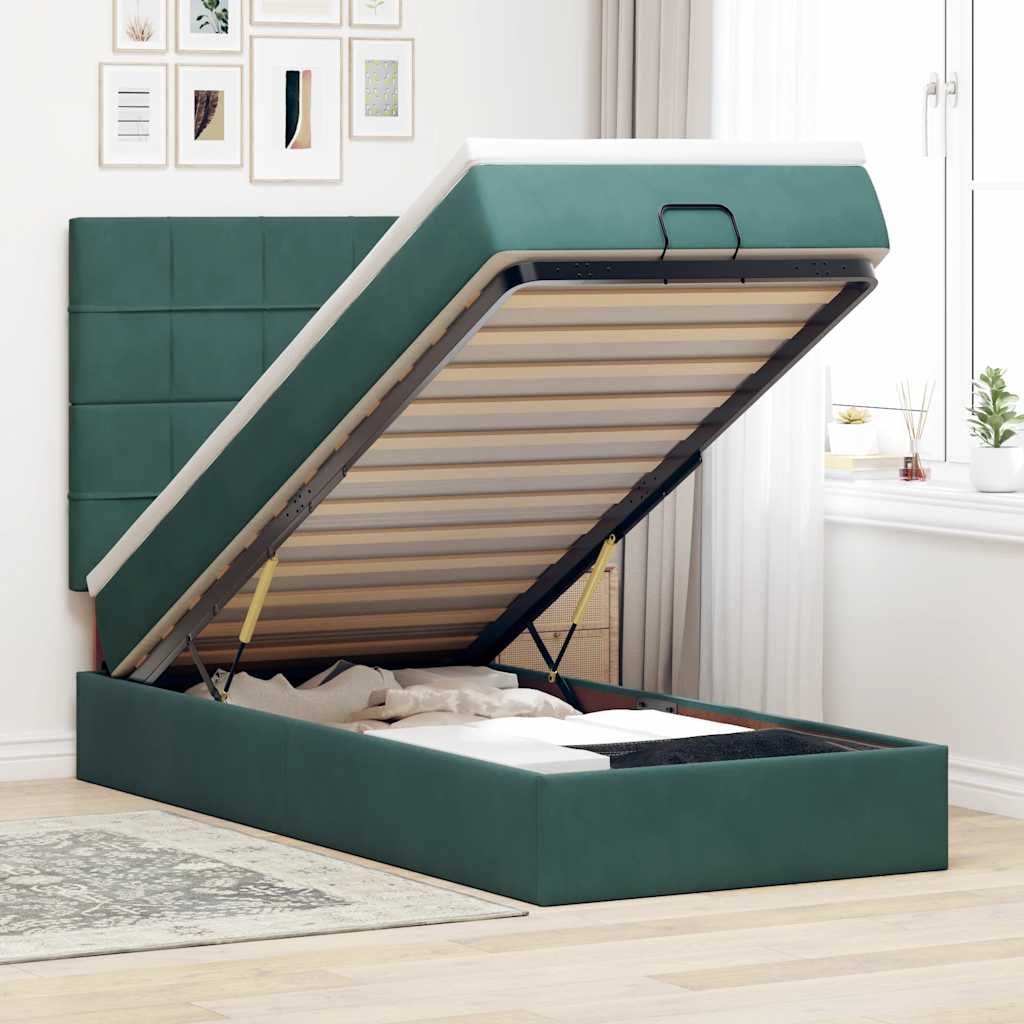 Ottoman bed met matrassen en LED's 90x200cm fluweel donkergroen is nu te koop bij PeponiXL, paradijselijk wonen!
