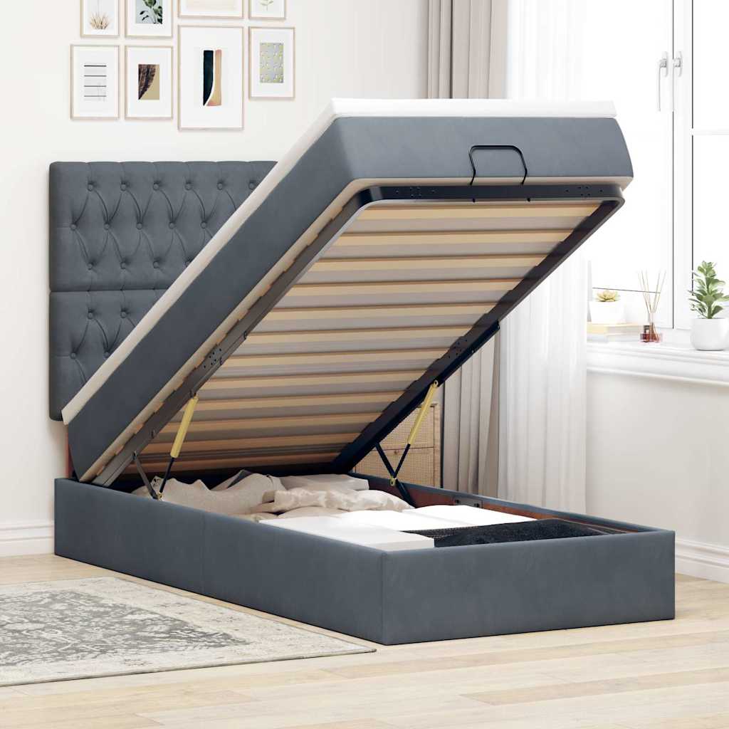 Ottoman bed met matrassen en LED's 90x190cm fluweel donkergrijs is nu te koop bij PeponiXL, paradijselijk wonen!