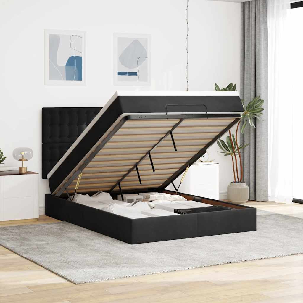 Ottoman bed met matrassen en LED's 140x190cm fluweel zwart is nu te koop bij PeponiXL, paradijselijk wonen!