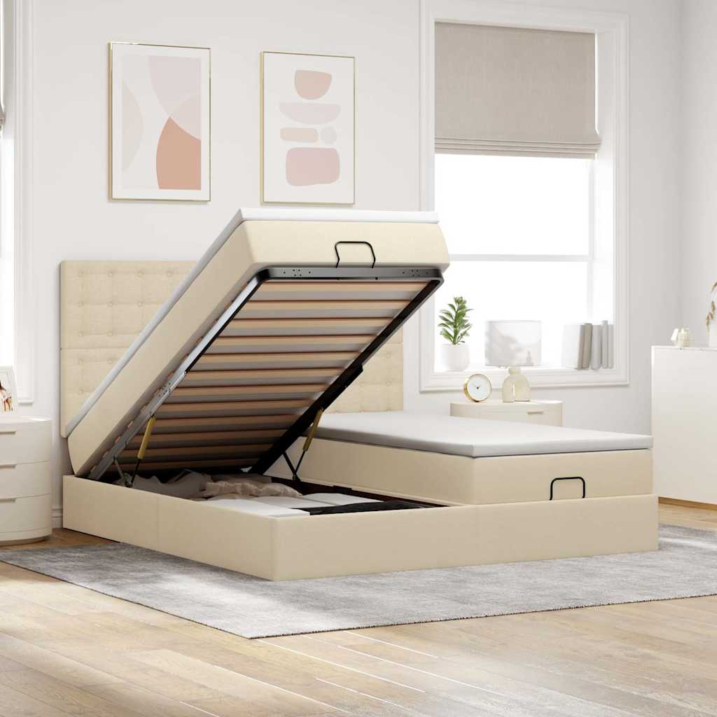 Ottoman bed met matrassen en LED's 160x200cm stof crèmekleurig is nu te koop bij PeponiXL, paradijselijk wonen!