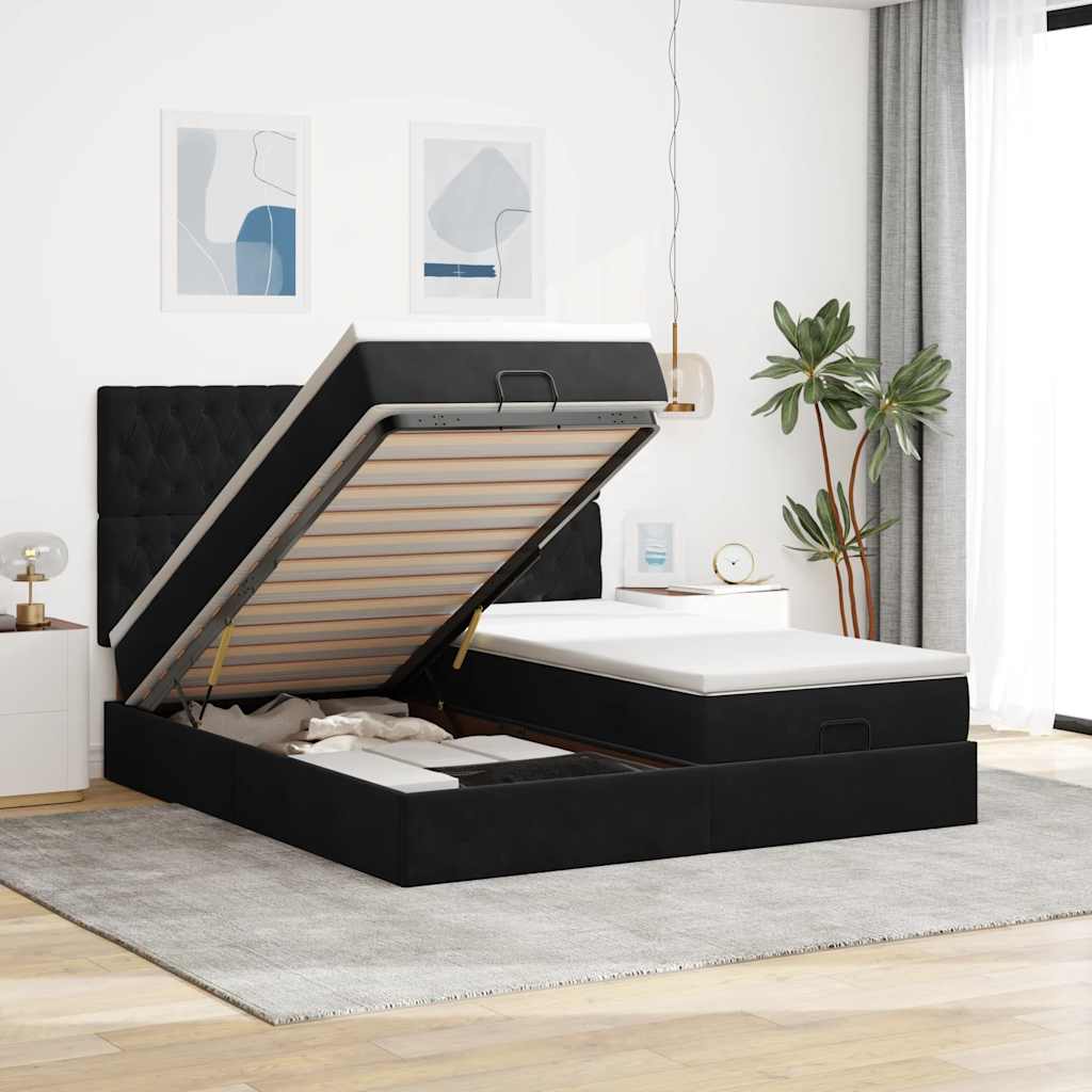 Ottoman bed met matrassen en LED's 160x200cm fluweel zwart is nu te koop bij PeponiXL, paradijselijk wonen!