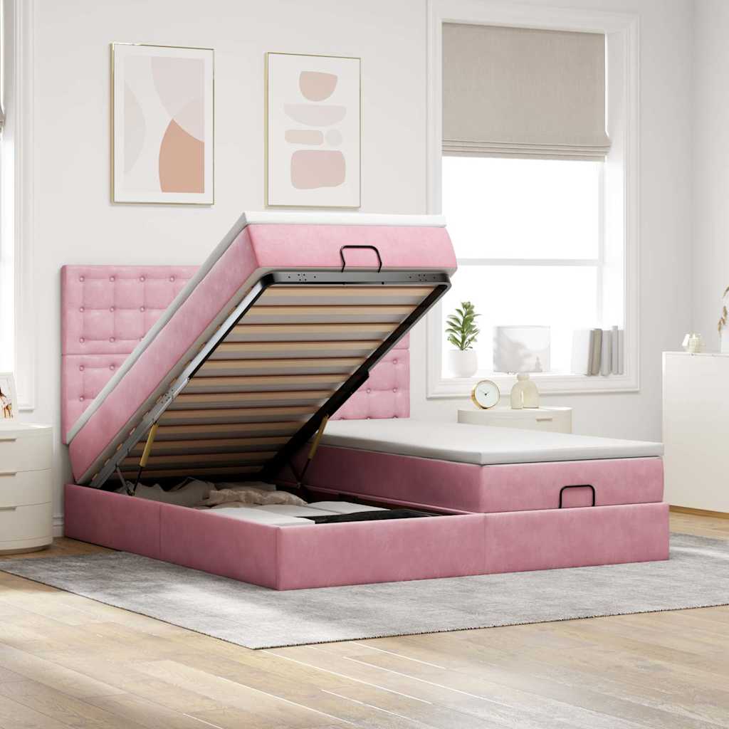 Ottoman bed met matrassen en LED's 200x200cm fluweel roze is nu te koop bij PeponiXL, paradijselijk wonen!