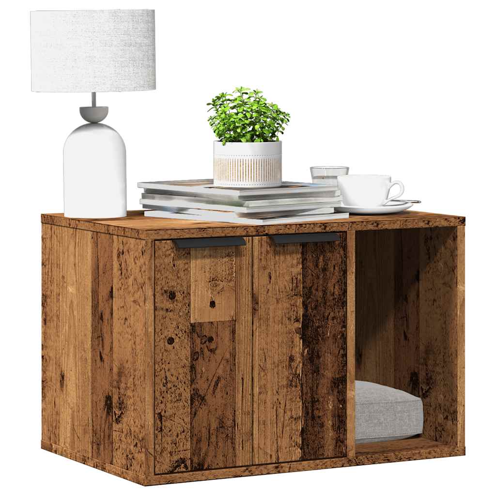 Kattenbakkast 60x40x40 cm bewerkt hout oud houtkleurig is nu te koop bij PeponiXL, paradijselijk wonen!