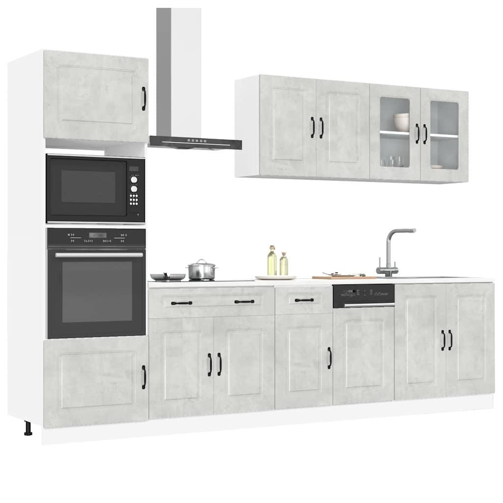 7-delige Keukenkastenset Kalmar bewerkt hout betongrijs is nu te koop bij PeponiXL, paradijselijk wonen!