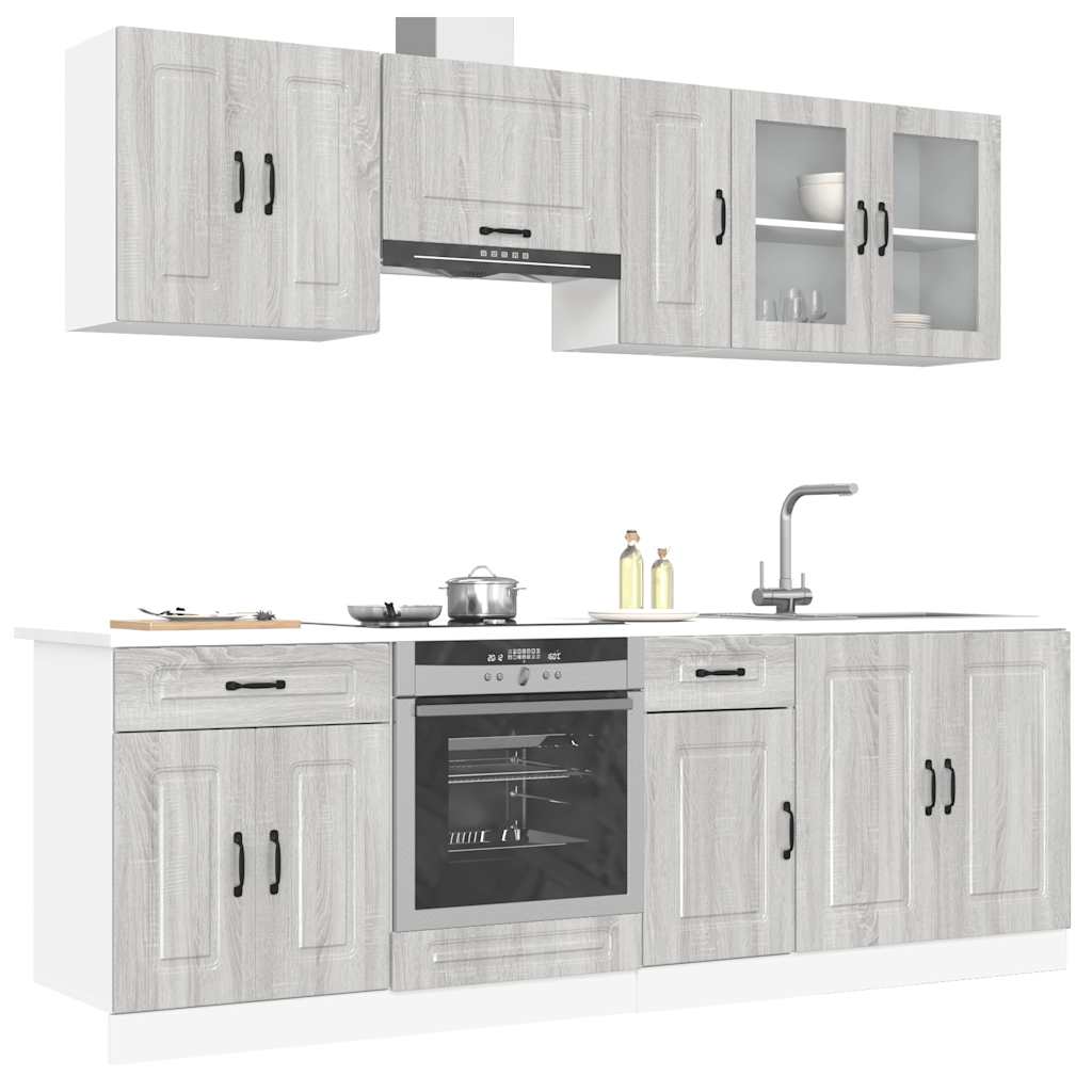 8-delige Keukenkastenset Kalmar bewerkt hout grijs sonoma eiken is nu te koop bij PeponiXL, paradijselijk wonen!