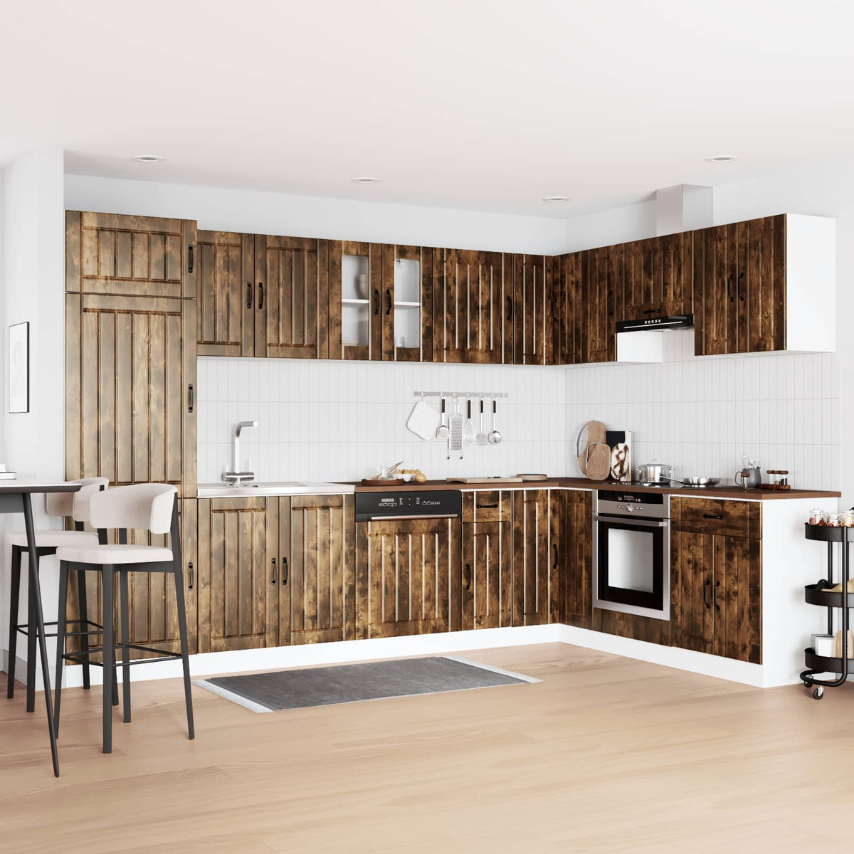 Wastafel onderkast Lucca 2 pcs Gerookt eiken Bewerkt hout is nu te koop bij PeponiXL, paradijselijk wonen!