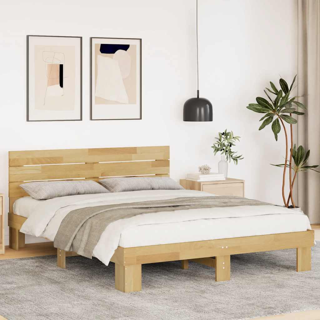 Bedframe hoofdeinde zonder matras 135x190 cm massief hout eiken is nu te koop bij PeponiXL, paradijselijk wonen!