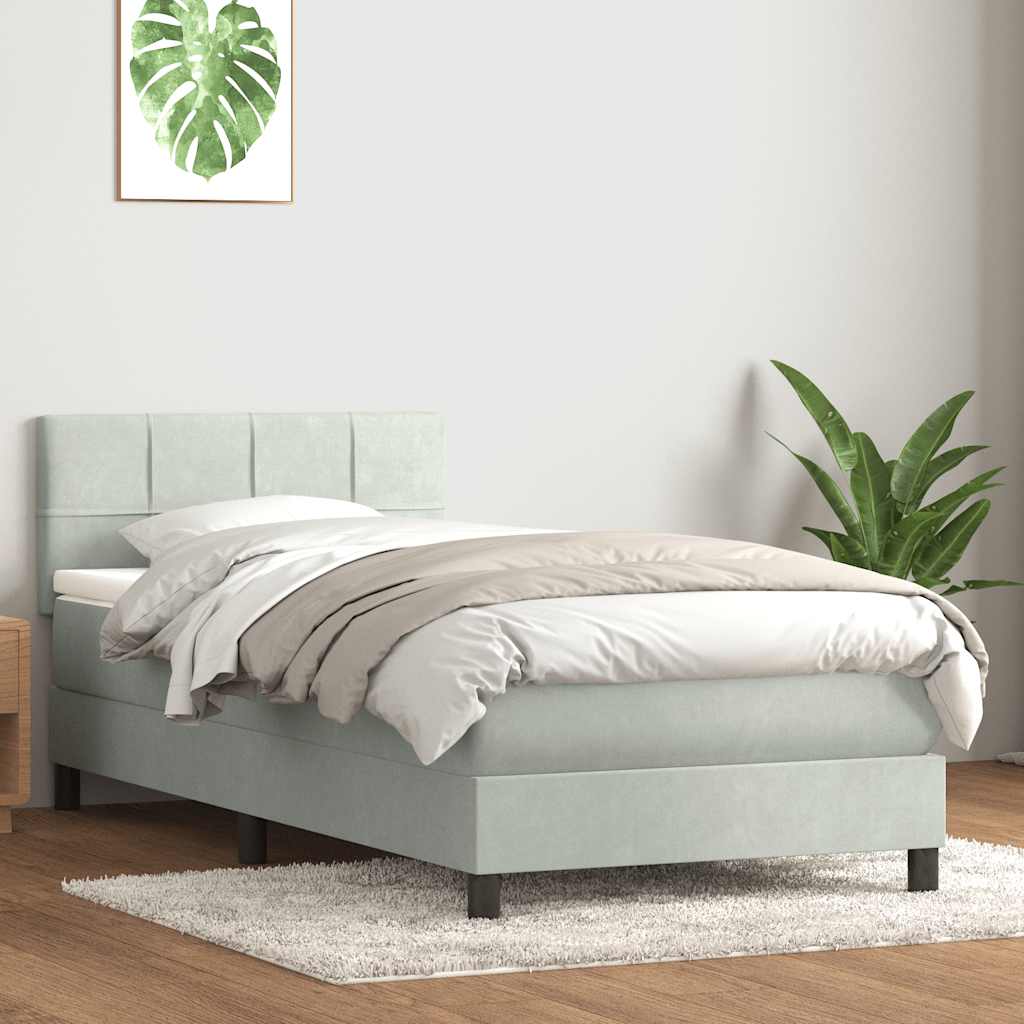 Boxspring met matras fluweel lichtgrijs 90x220 cm is nu te koop bij PeponiXL, paradijselijk wonen!