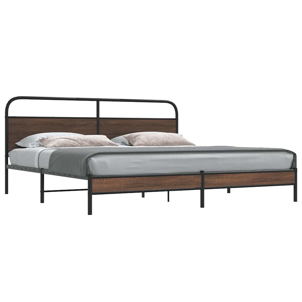 Bedframe zonder matras metaal bruin eikenkleur 193x203 cm is nu te koop bij PeponiXL, paradijselijk wonen!