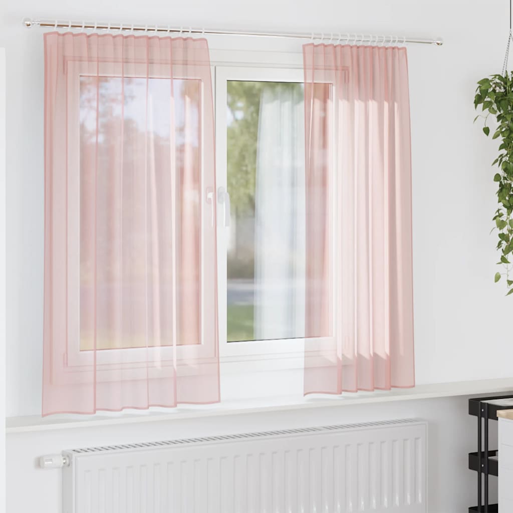Gordijnen voile met roedezakken 2 st roze is nu te koop bij PeponiXL, paradijselijk wonen!