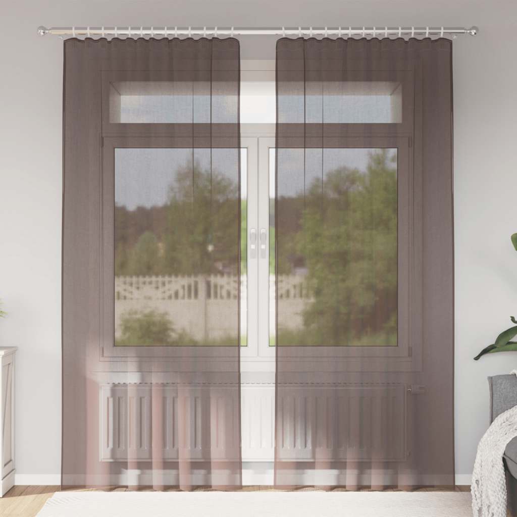Gordijnen voile met tab top 2 st bruin is nu te koop bij PeponiXL, paradijselijk wonen!