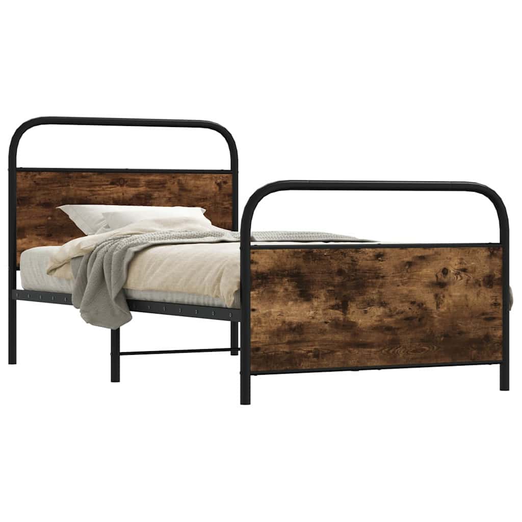 Bedframe zonder matras bewerkt hout gerookt eiken 100x190 cm is nu te koop bij PeponiXL, paradijselijk wonen!