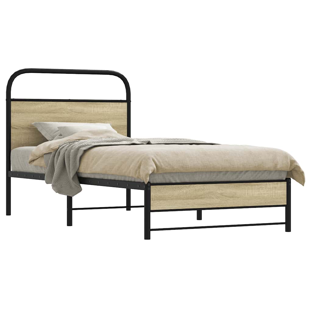 Bedframe zonder matras bewerkt hout sonoma eikenkleur 75x190 cm is nu te koop bij PeponiXL, paradijselijk wonen!