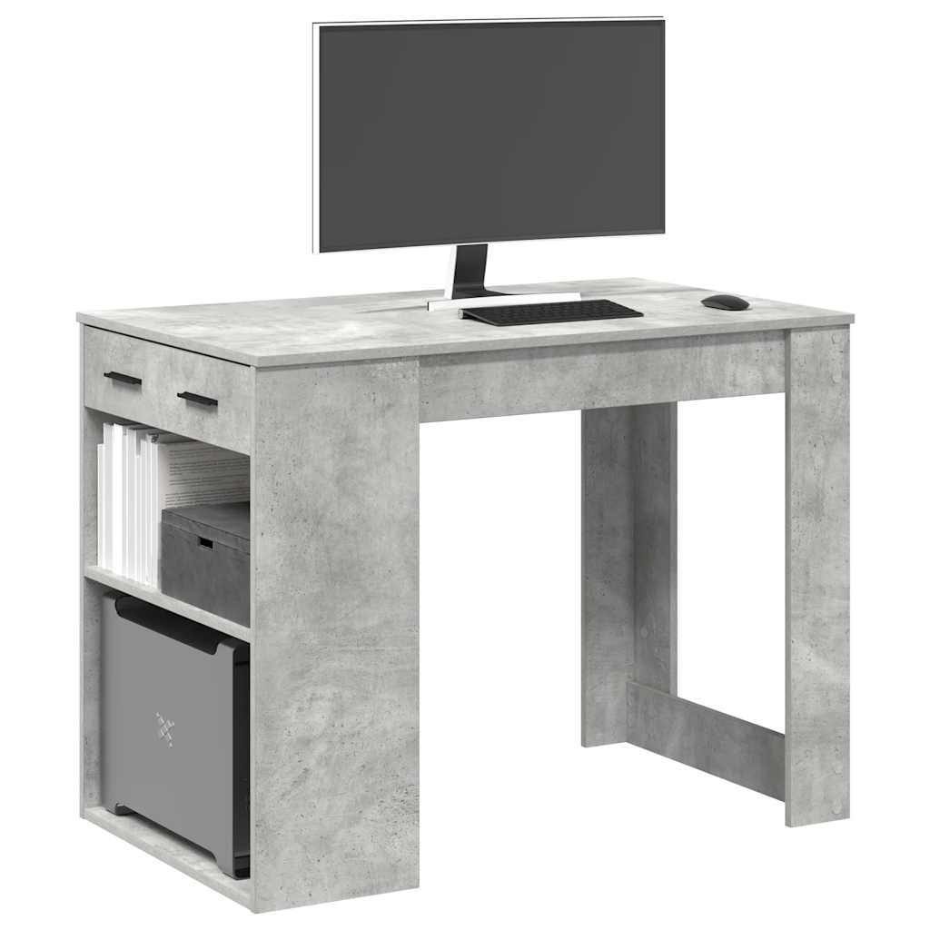 Bureau met lade en plank 102x62x77,5 cm bewerkt hout betongrijs is nu te koop bij PeponiXL, paradijselijk wonen!