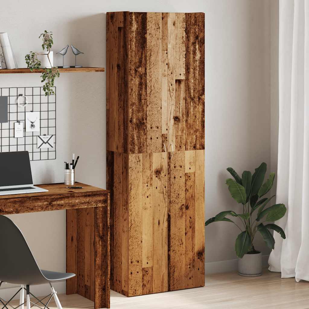 Hoge kast 60x32x190 cm bewerkt hout oud houtkleurig is nu te koop bij PeponiXL, paradijselijk wonen!