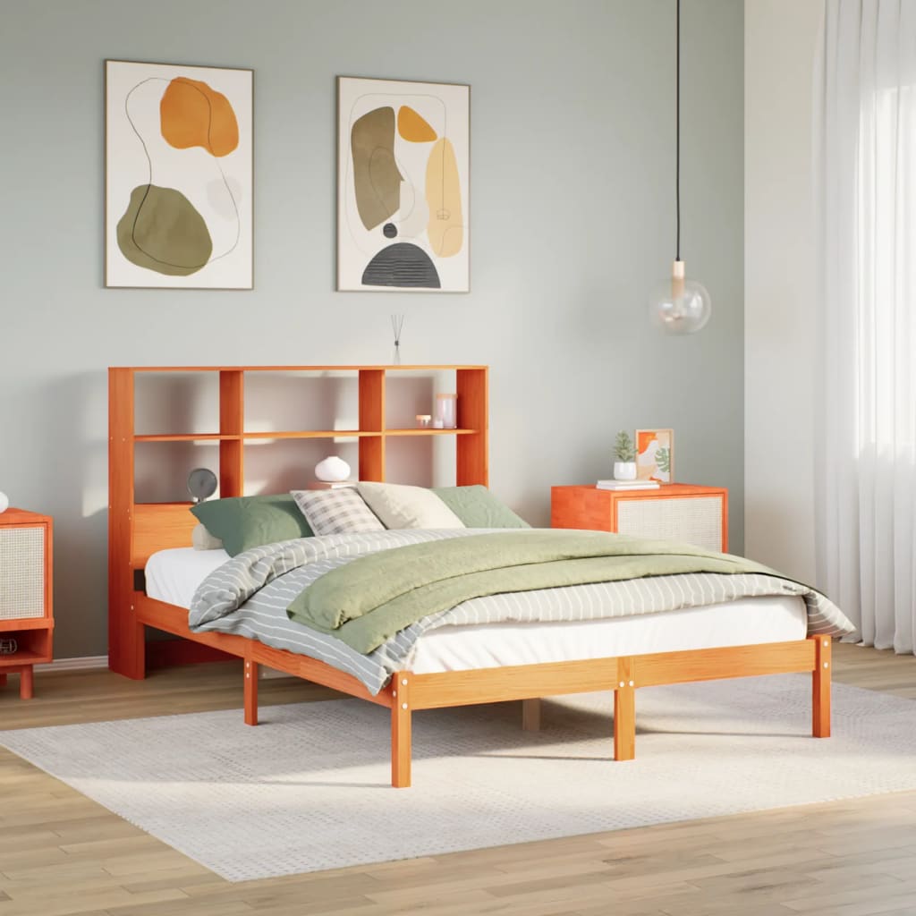 Bed met boekenkast zonder matras grenenhout wasbruin 135x190 cm is nu te koop bij PeponiXL, paradijselijk wonen!