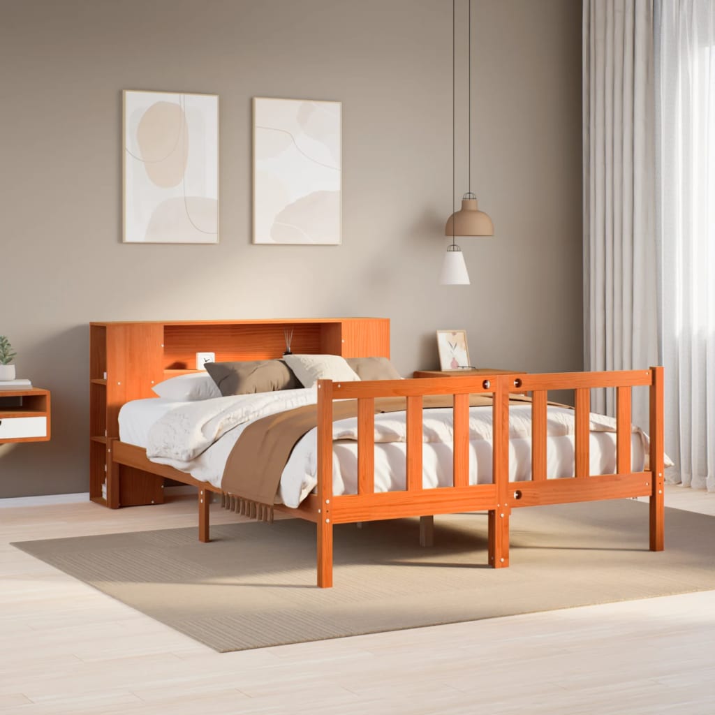 Bed met boekenkast zonder matras grenenhout wasbruin 140x200 cm is nu te koop bij PeponiXL, paradijselijk wonen!