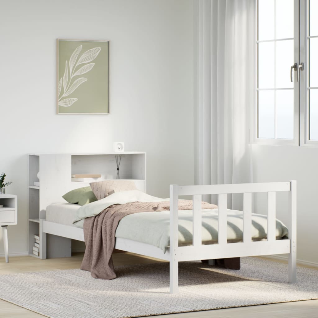 Bed met boekenkast zonder matras grenenhout wit 75x190 cm is nu te koop bij PeponiXL, paradijselijk wonen!