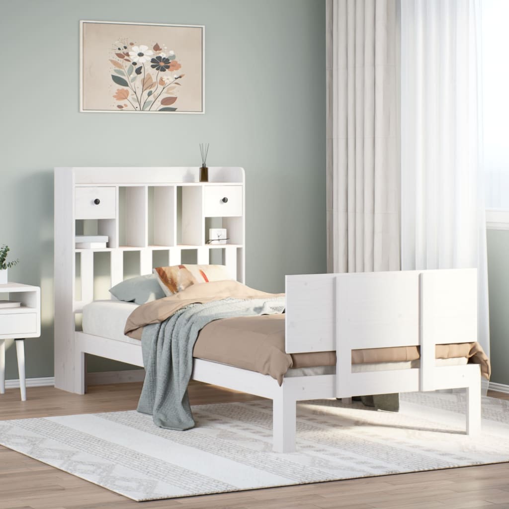 Bed met boekenkast zonder matras grenenhout wit 75x190 cm is nu te koop bij PeponiXL, paradijselijk wonen!