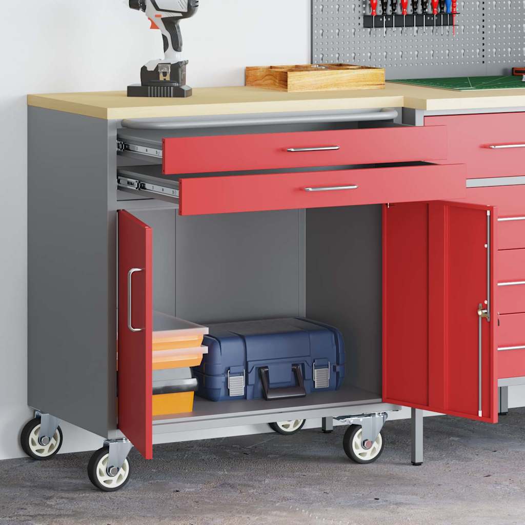 Werkbank Rood en Grijs 75 x 45 x 85 cm Engineered hout en staal is nu te koop bij PeponiXL, paradijselijk wonen!