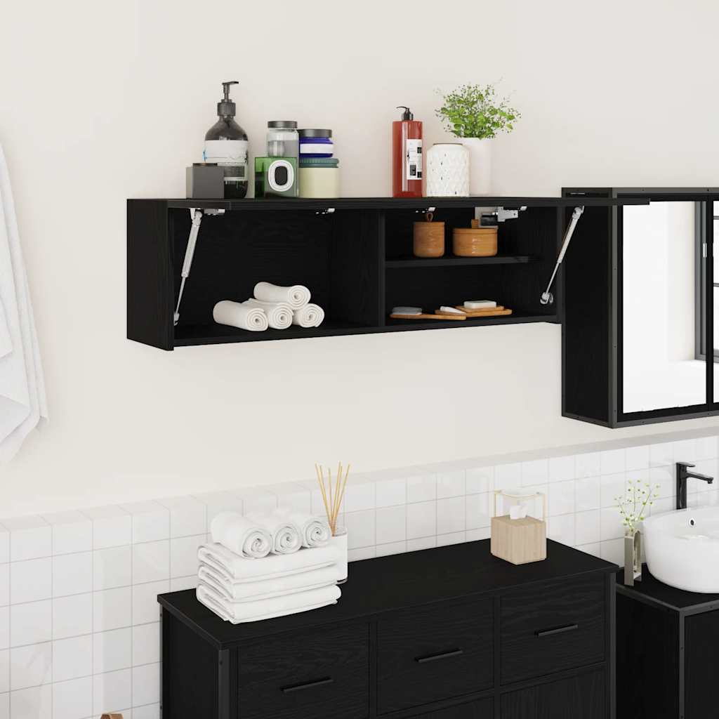 Badkamerwandkast 100x25x30 cm bewerkt hout zwart is nu te koop bij PeponiXL, paradijselijk wonen!