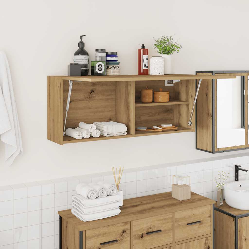 Badkamerwandkast 100x25x40cm bewerkt hout artisanaal eikenkleur is nu te koop bij PeponiXL, paradijselijk wonen!