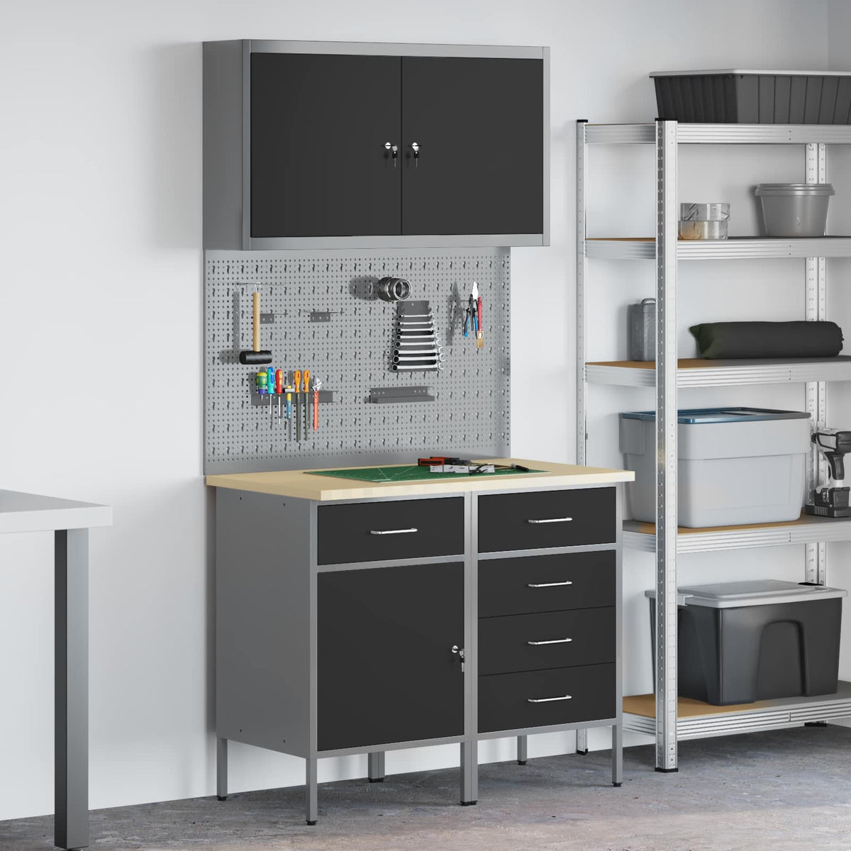 Werk kast met lade met slot 5 st Zwart Engineered hout en staal is nu te koop bij PeponiXL, paradijselijk wonen!