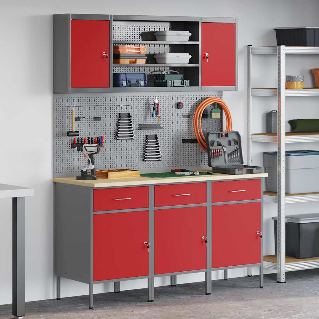 Werk kast met lade met plank 7 st Rood Engineered hout en staal is nu te koop bij PeponiXL, paradijselijk wonen!