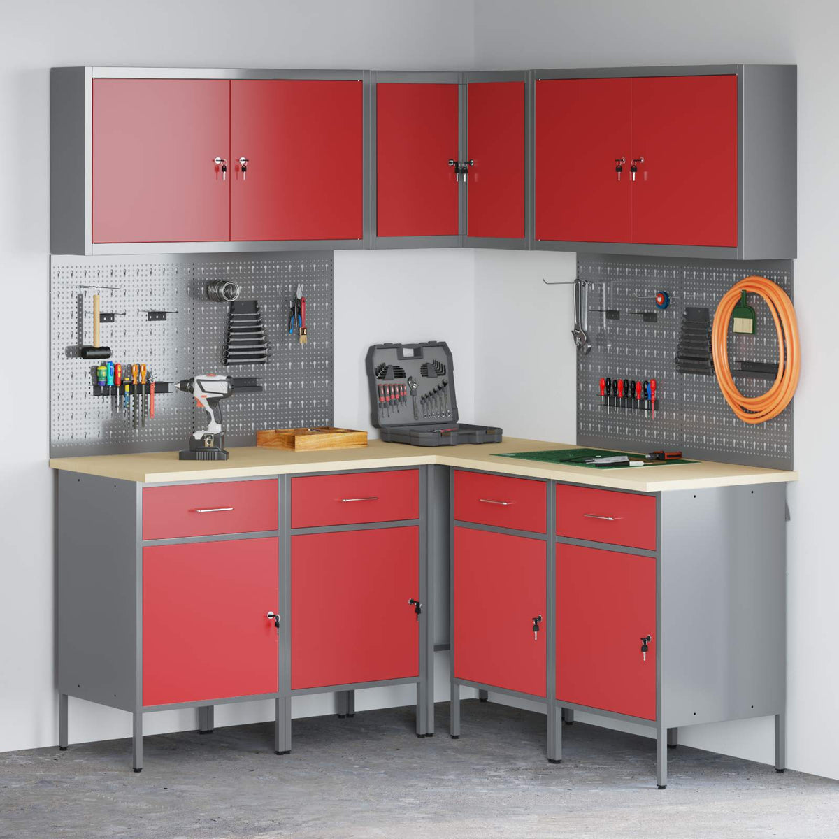 Werkkast set met lade met plank met opslag 12 st Rood en Grijs is nu te koop bij PeponiXL, paradijselijk wonen!