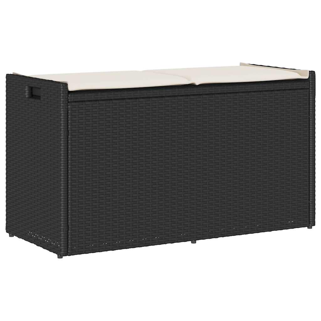 Opbergbank met kussen voor buiten 100 cm poly rattan zwart is nu te koop bij PeponiXL, paradijselijk wonen!