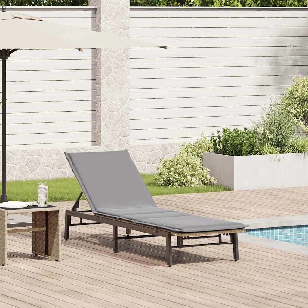 Ligstoel met kussen beige polyrotan is nu te koop bij PeponiXL, paradijselijk wonen!