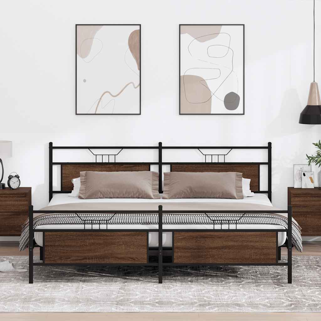 Bedframe zonder matras metaal bruin eikenkleur 193x201 cm is nu te koop bij PeponiXL, paradijselijk wonen!