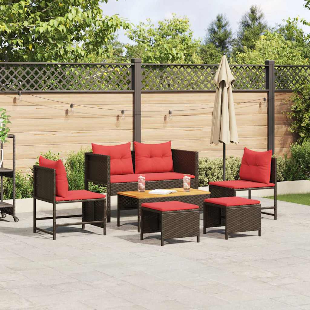 Tuinbankenset met kussen 6 pcs Bruin en Rood poly rattan is nu te koop bij PeponiXL, paradijselijk wonen!