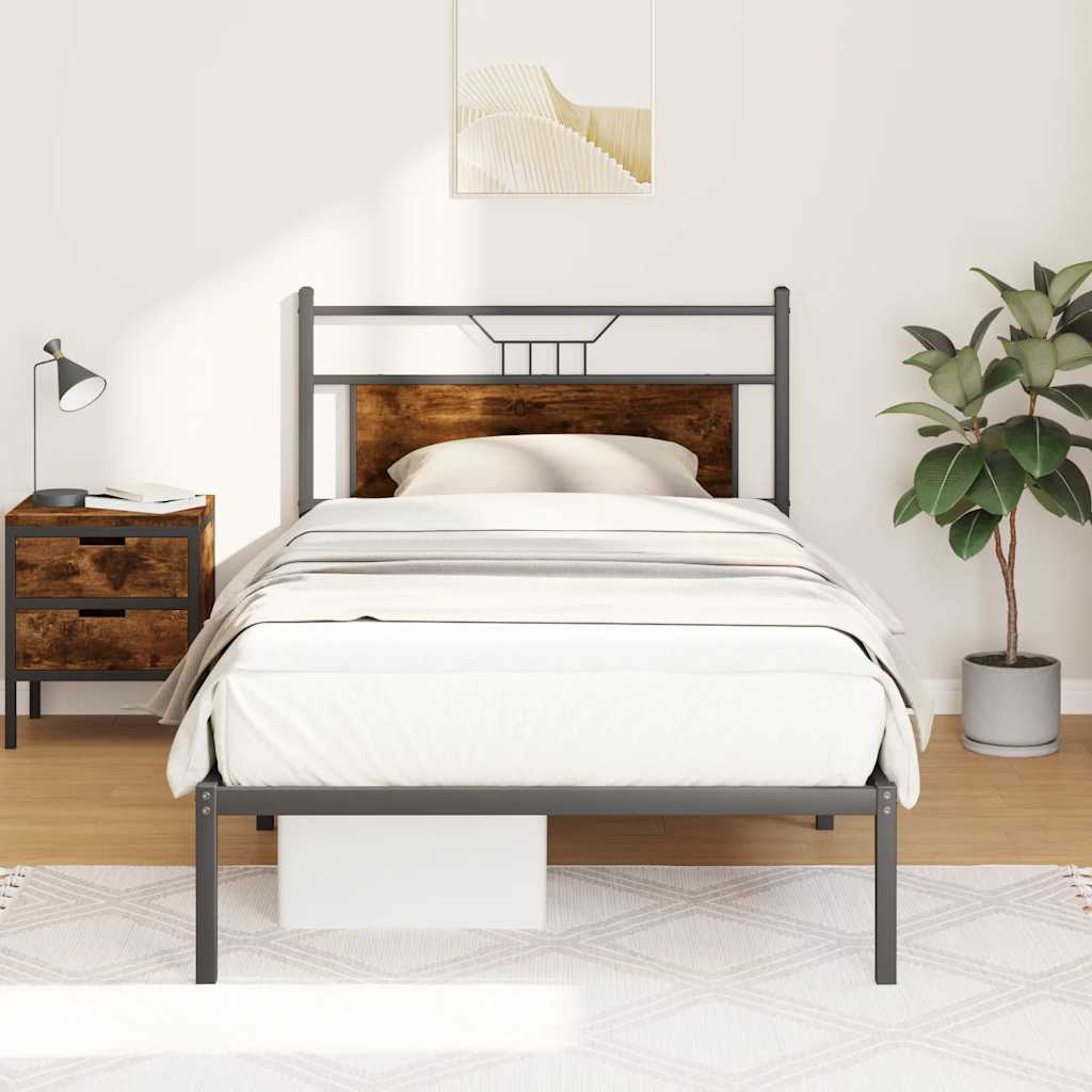 Bedframe zonder matras hout gerookt eikenkleurig 100x190 cm is nu te koop bij PeponiXL, paradijselijk wonen!