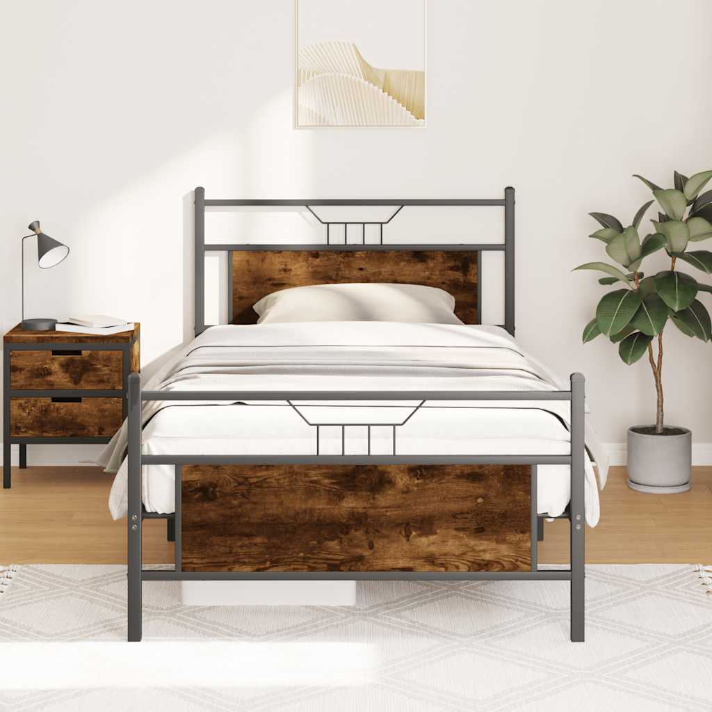 Bedframe zonder matras hout gerookt eikenkleurig 100x190 cm is nu te koop bij PeponiXL, paradijselijk wonen!
