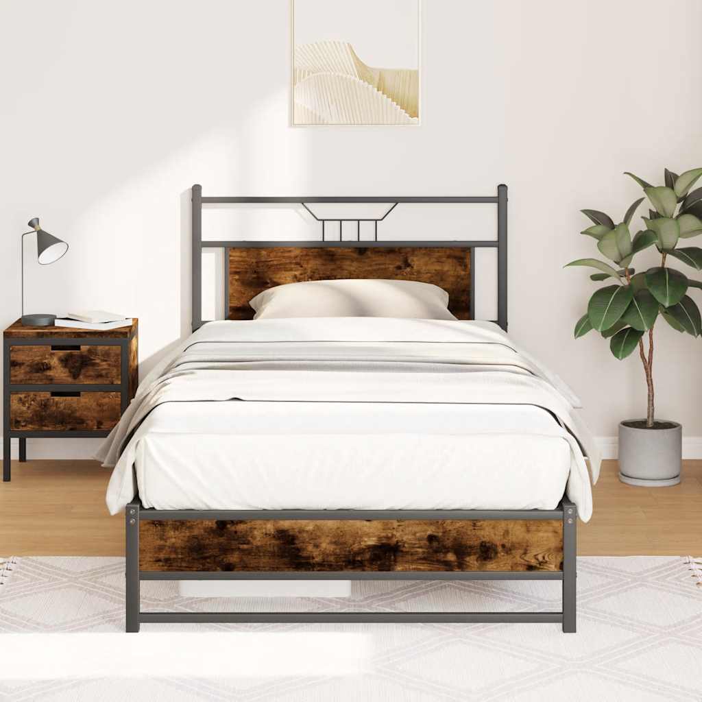 Bedframe zonder matras hout gerookt eikenkleurig 100x190 cm is nu te koop bij PeponiXL, paradijselijk wonen!