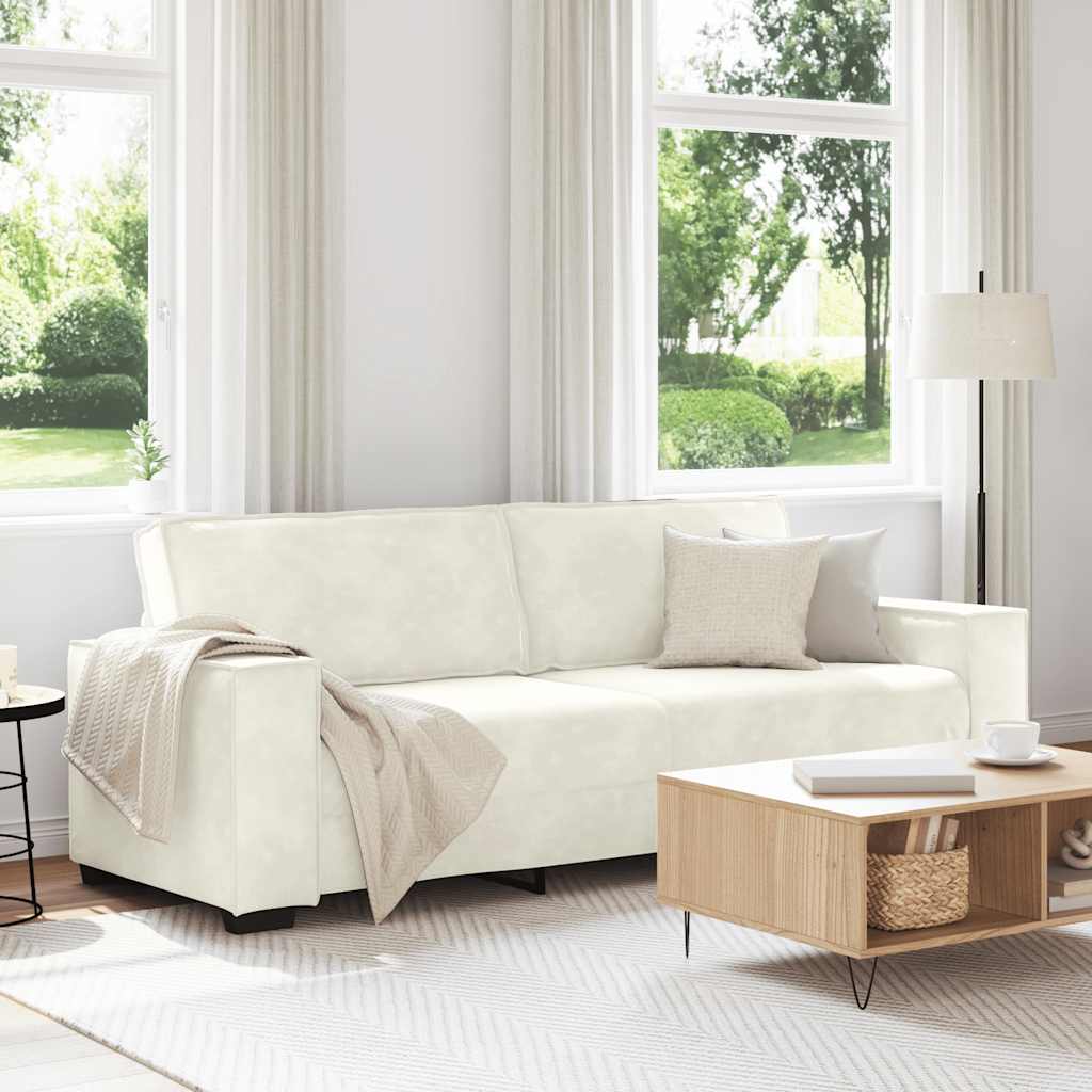 Driezitsbank 220x78x84 cm fluweel crèmekleurig is nu te koop bij PeponiXL, paradijselijk wonen!