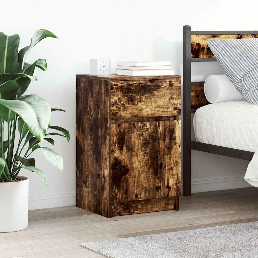 Nachtkastje 39x35x65 cm bewerkt hout gerookt eikenkleurig is nu te koop bij PeponiXL, paradijselijk wonen!