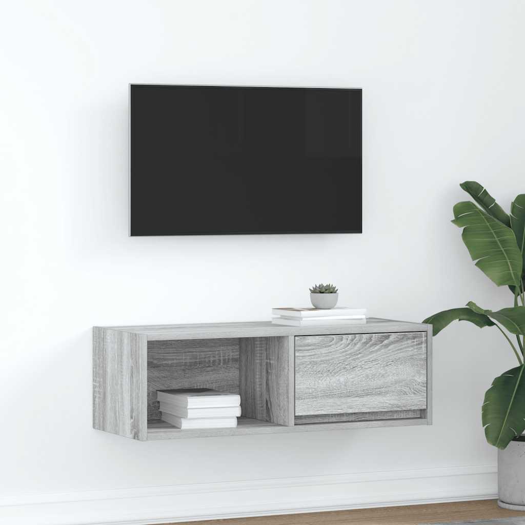 Tv-meubel 80x31x25,5 cm bewerkt hout grijs sonoma eikenkleurig is nu te koop bij PeponiXL, paradijselijk wonen!