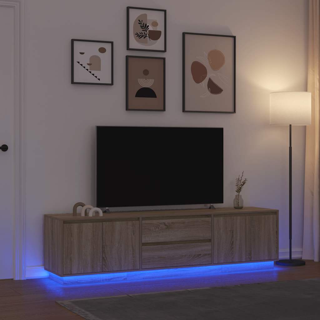 Tv-meubel met LED-verlichting 193,5x41x50cm sonoma eikenkleurig is nu te koop bij PeponiXL, paradijselijk wonen!