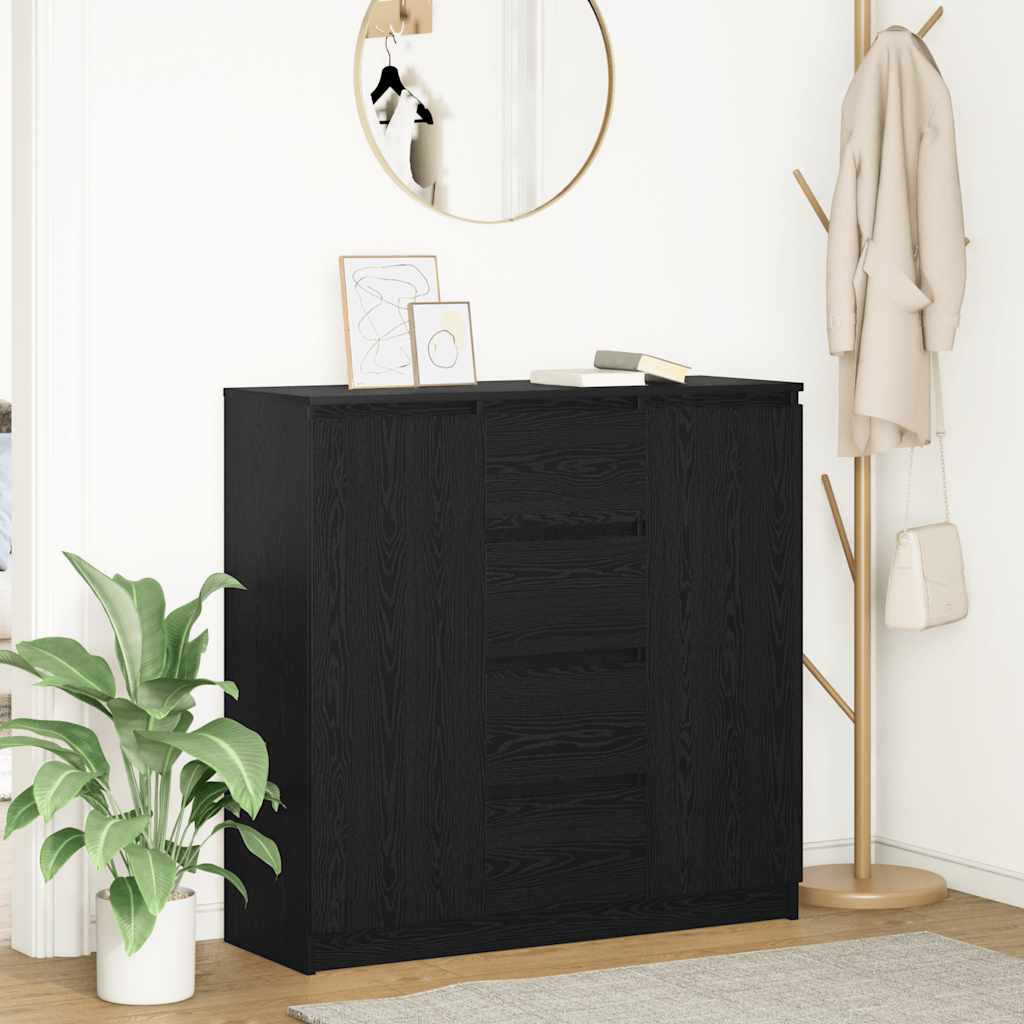 Dressoir met lades 100,5x35x98,5 cm spaanplaat zwart eiken is nu te koop bij PeponiXL, paradijselijk wonen!