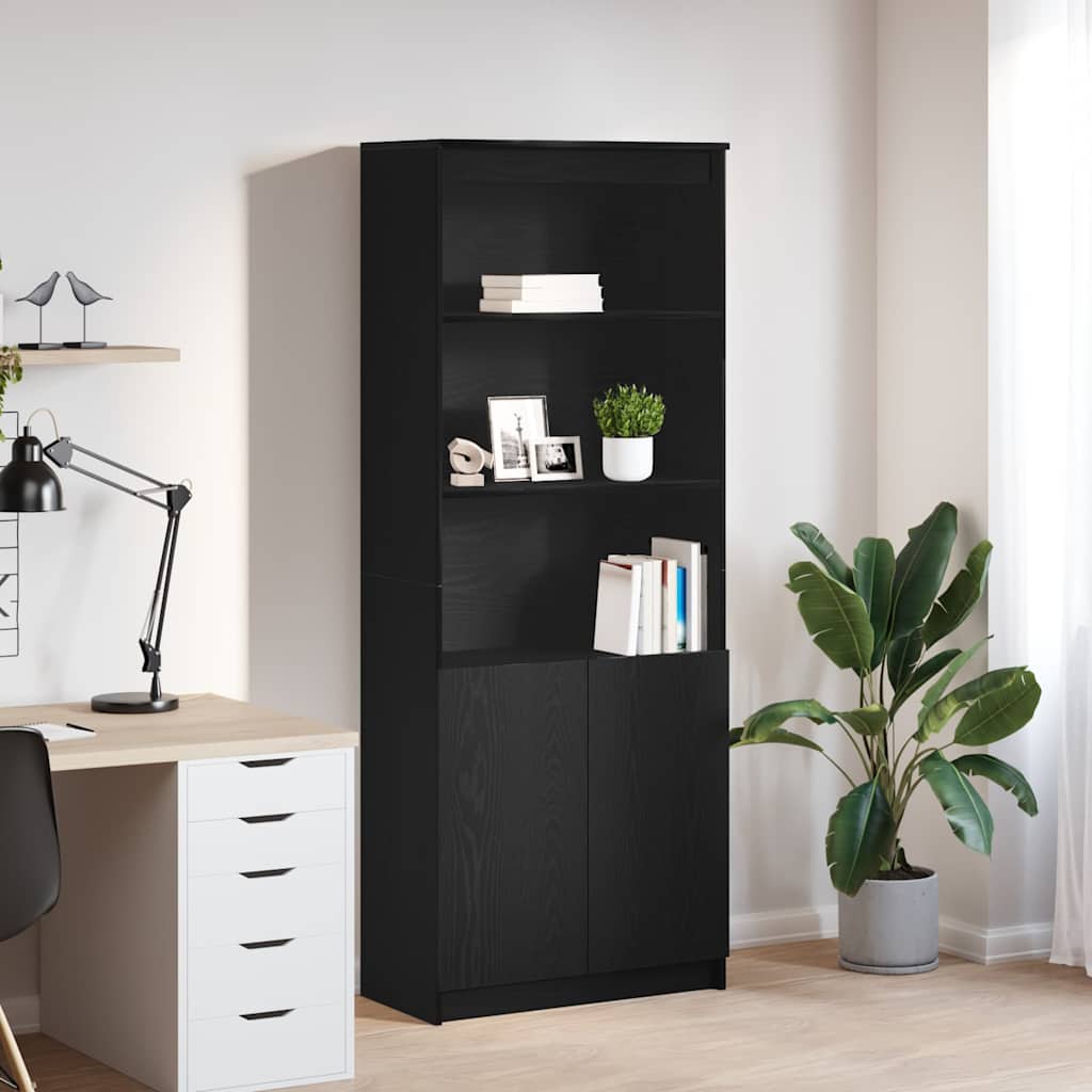 Highboard 70x35x180 cm spaanplaat zwart eikenkleurig is nu te koop bij PeponiXL, paradijselijk wonen!