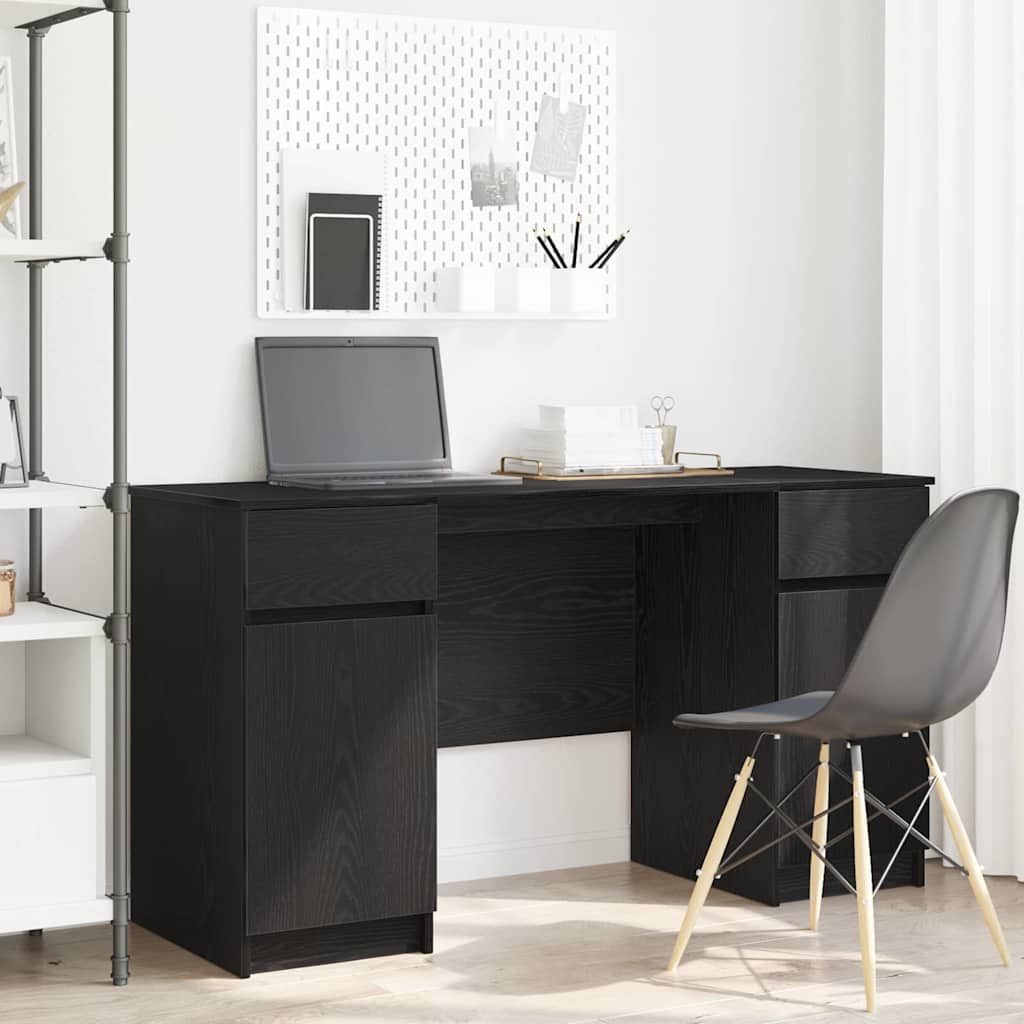 Bureau met lade Zwart eiken 140 x 49 x 76 cm Bewerkt hout is nu te koop bij PeponiXL, paradijselijk wonen!