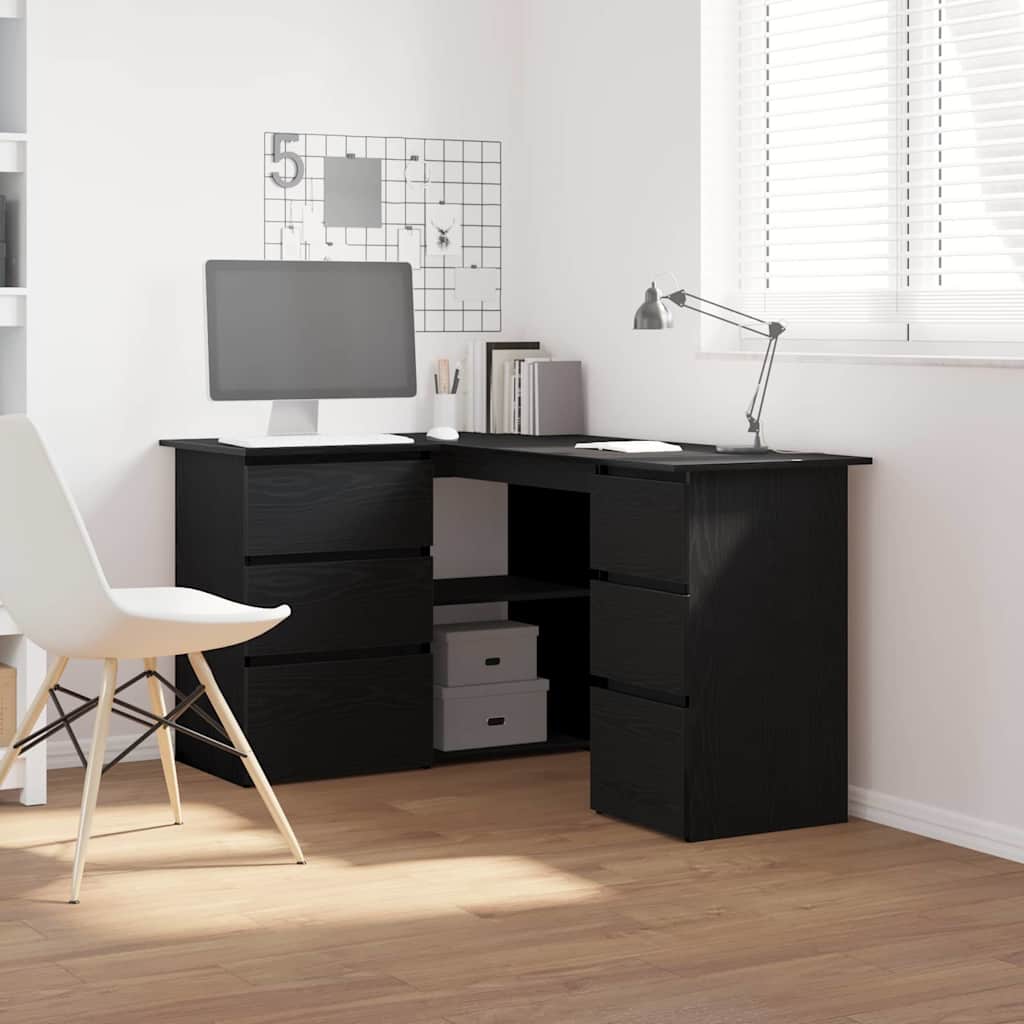 Bureau met lade Zwart Eiken 145 x 100 x 76 cm Bewerkt hout is nu te koop bij PeponiXL, paradijselijk wonen!