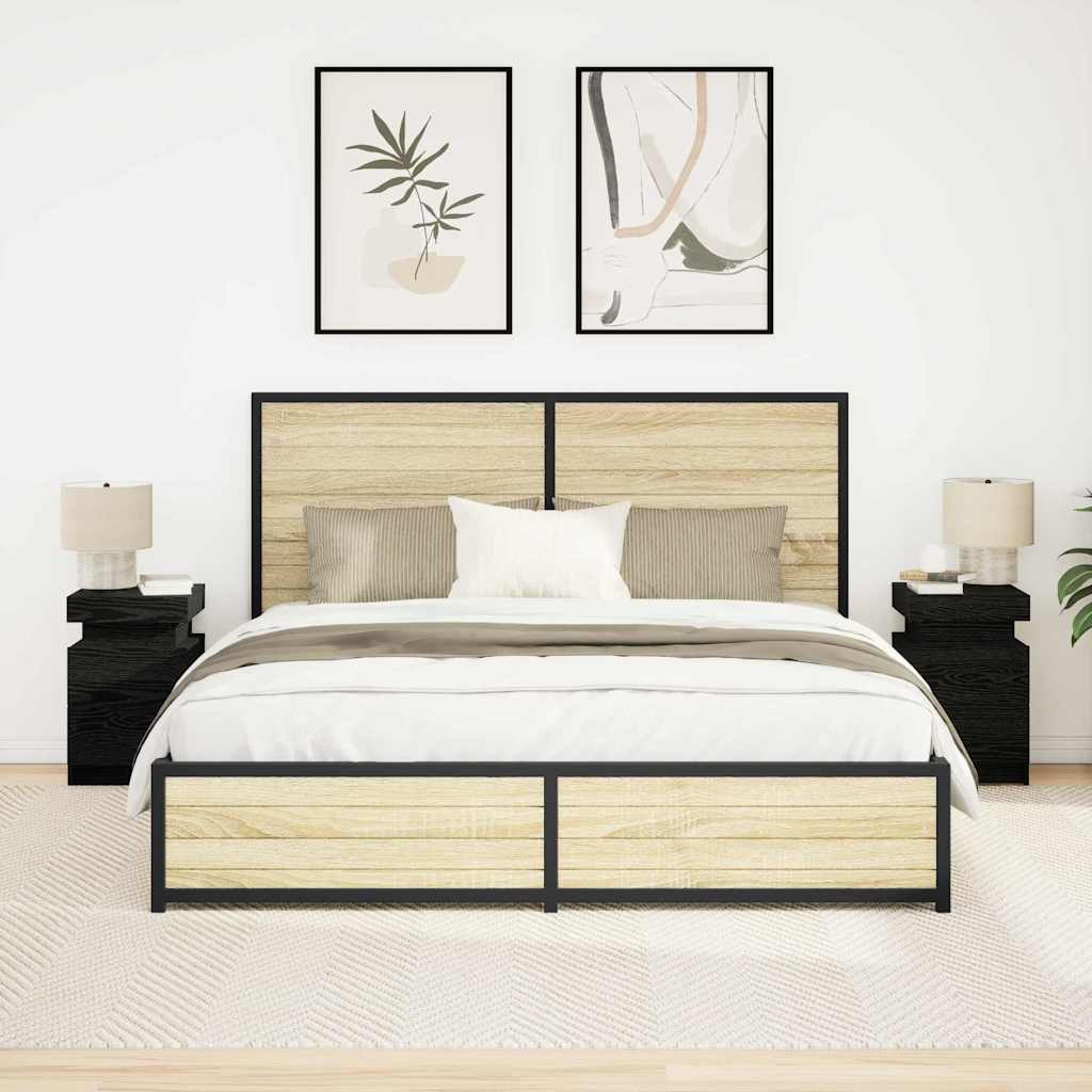 Nachtkastje 2 pcs Zwart Eiken 35 x 39 x 55 cm Bewerkt hout is nu te koop bij PeponiXL, paradijselijk wonen!