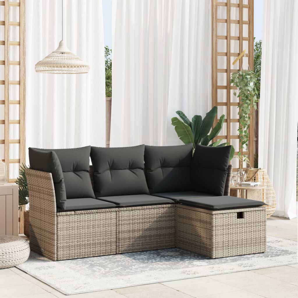 4-delige Loungeset met kussens poly rattan grijs is nu te koop bij PeponiXL, paradijselijk wonen!